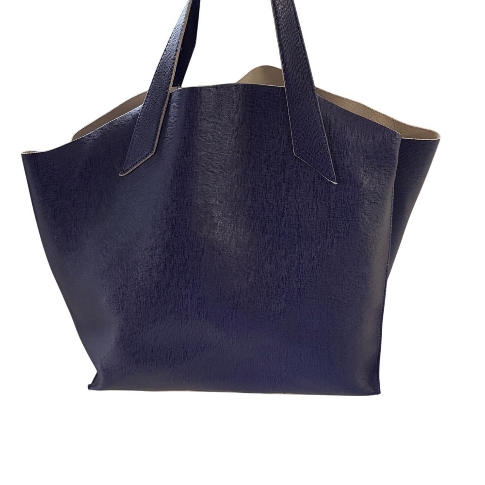 Furla Jucca Indigo Saffiano Leather Tote Bag Structured Top Handle Satchel Italy - Picture 2 of 16